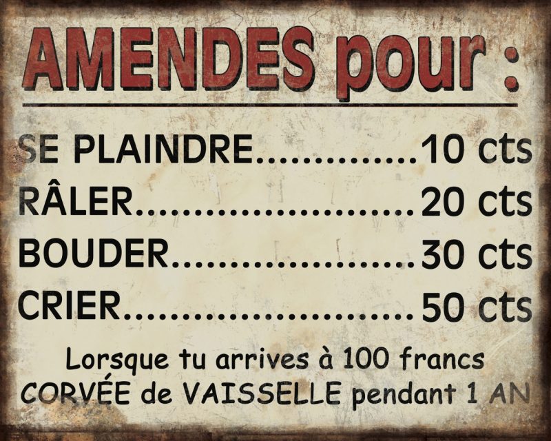 Plaque "Amendes pour..." en Métal 25x20cm