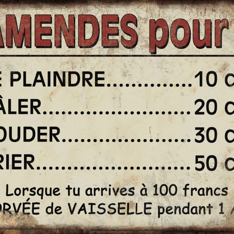 Plaque "Amendes pour..." en Métal 25x20cm