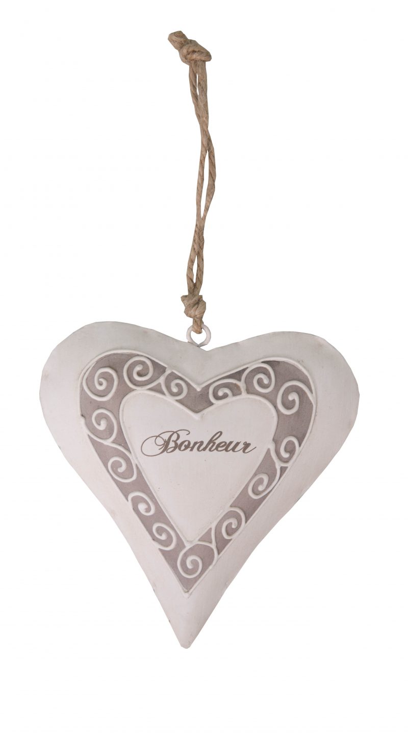 Pendentif Coeur Arabesque "Bonheur" en Métal 13x13x2cm