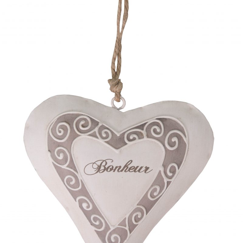 Pendentif Coeur Arabesque "Bonheur" en Métal 13x13x2cm