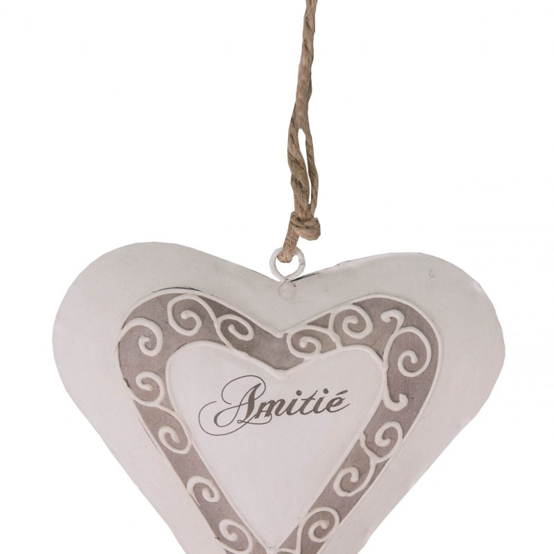 Pendentif Coeur Arabesque "Amitié" en Métal 13x13x2cm