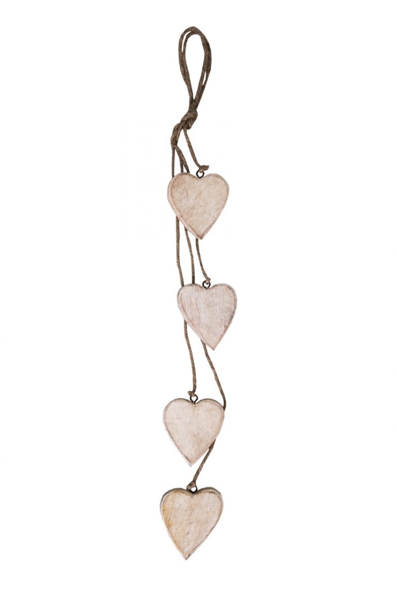 Guirlande de 4 Coeurs en Bois Naturel 60x7x0,5cm – Image 2