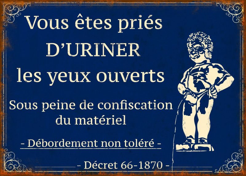 Plaque "Toilettes les Yeux Ouverts..." en Métal 21x15cm