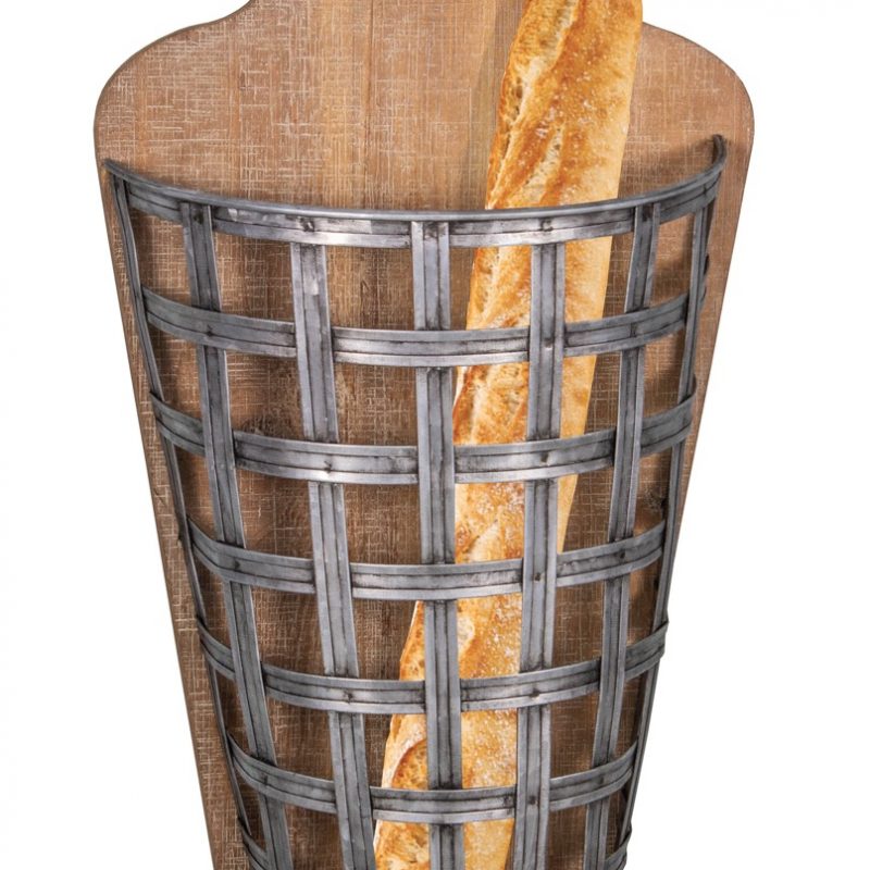 Panier à Pain Mural en Zinc et Bois 13,5x29,5x48cm