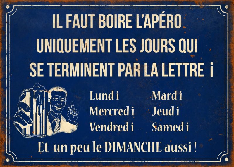 Plaque "Il faut boire l'apéro..." en Métal 21x15cm