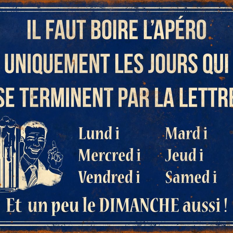 Plaque "Il faut boire l'apéro..." en Métal 21x15cm