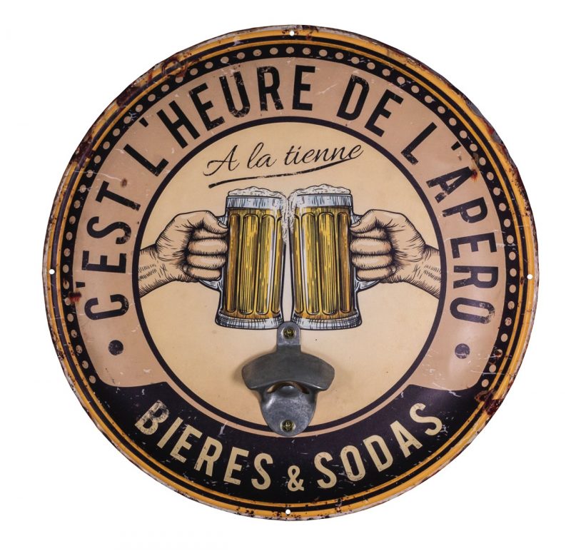 Décapsuleur Mural "L'Heure de l'Apéro..." 4xø35cm