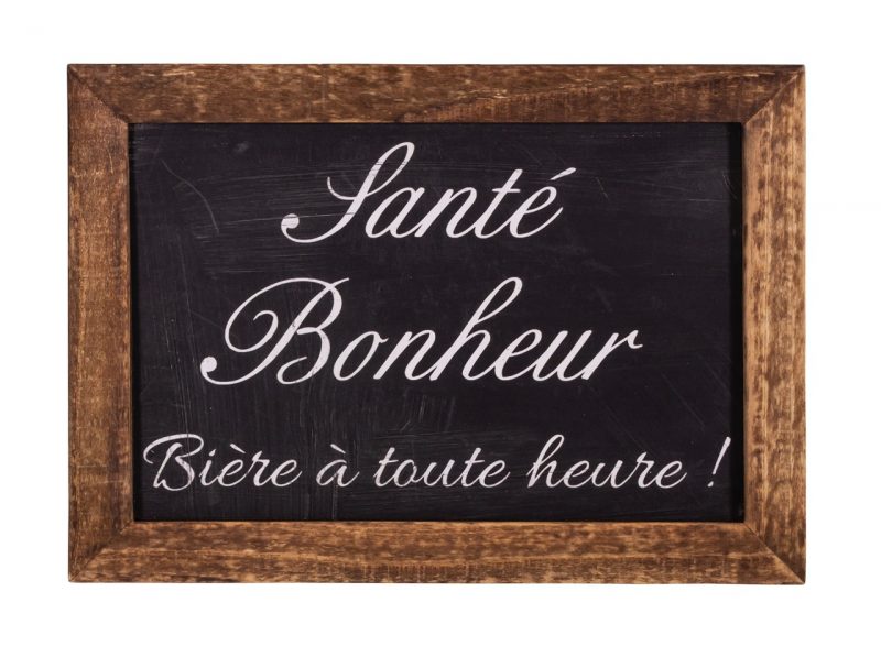 Cadre Bois avec Ardoise "Santé, Bonheur, Bière..." 21x15cm