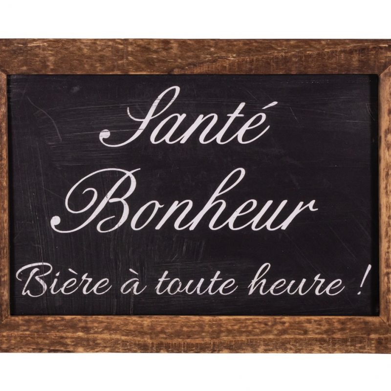 Cadre Bois avec Ardoise "Santé, Bonheur, Bière..." 21x15cm