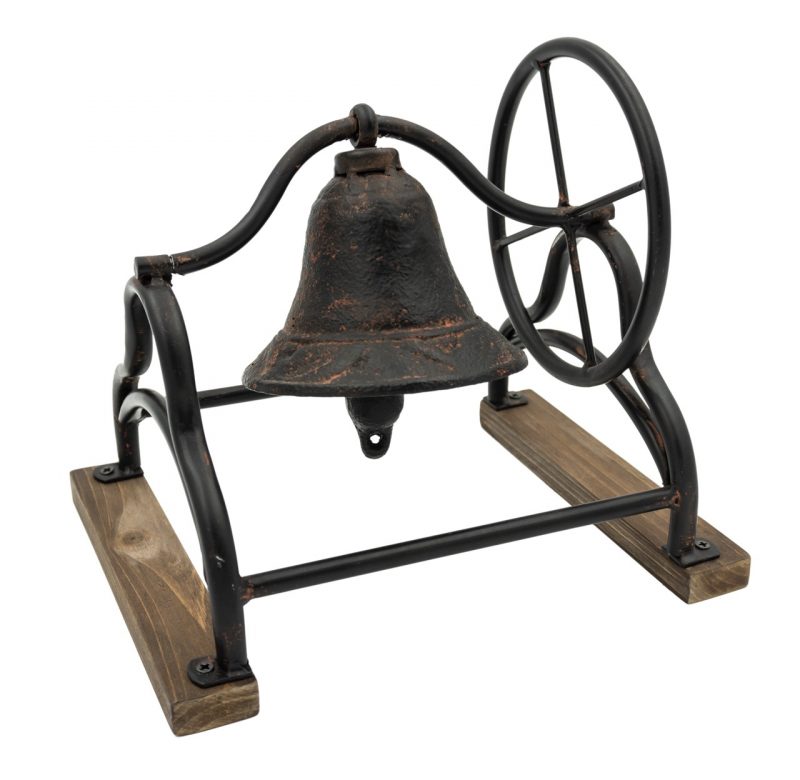 Cloche Décorative avec Roue à Poser en Métal et Bois 20,5x23cm