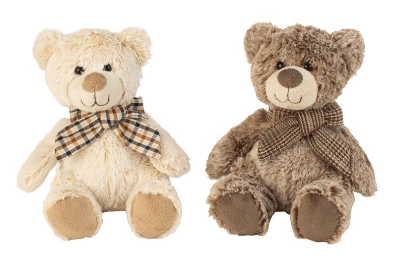 Peluche Ours Assis avec Noeud, 2 Couleurs au Choix  H.20cm