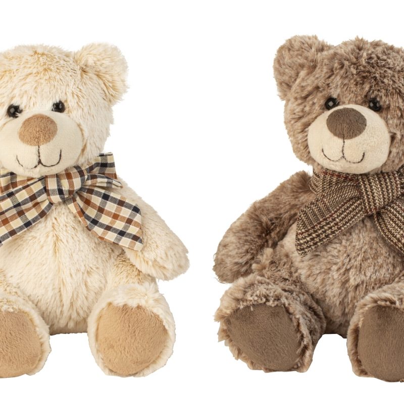 Peluche Ours Assis avec Noeud, 2 Couleurs au Choix H.20cm