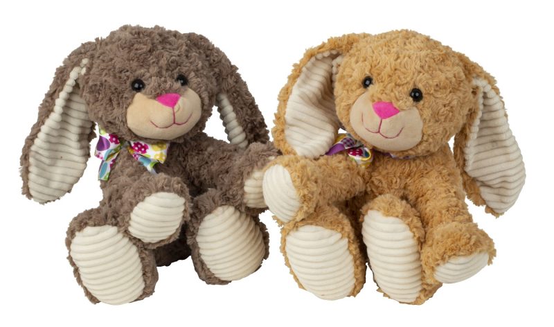 Peluche Lapin Assis avec Noeud, 2 Couleurs au Choix H.30cm