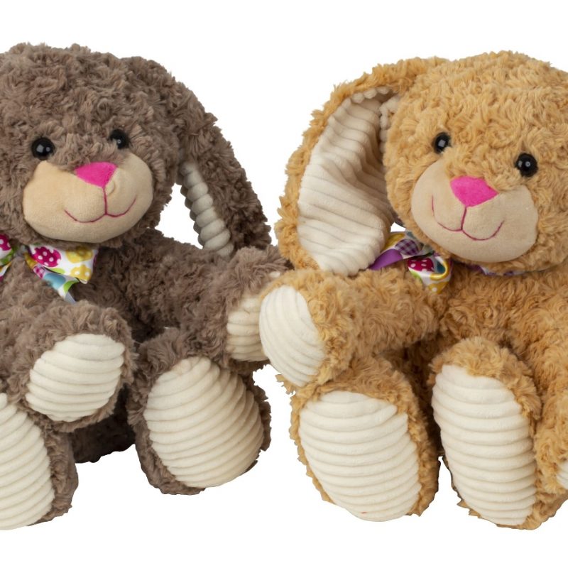 Peluche Lapin Assis avec Noeud, 2 Couleurs au Choix H.30cm
