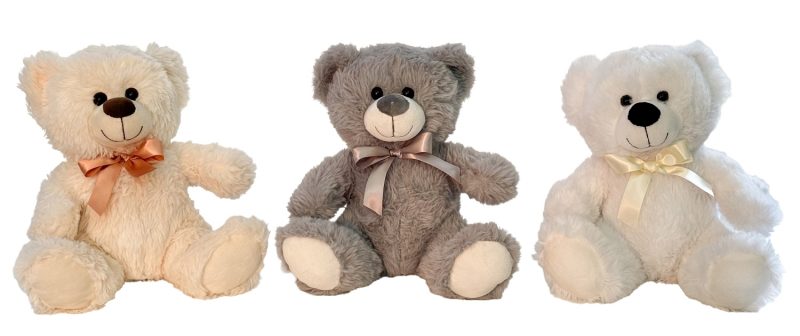 Peluche Ours Assis avec Noeud, 3 Couleurs au Choix  H.29cm