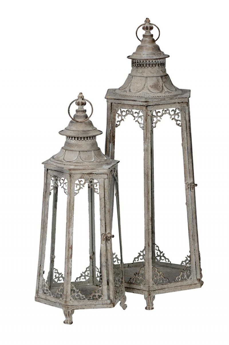 Lanterne Hexagonal en Métal Gris Antique ø24xH57cm