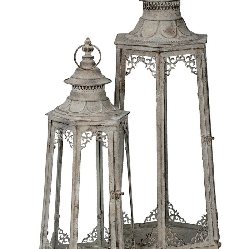 Lanterne Hexagonal en Métal Gris Antique ø24xH57cm