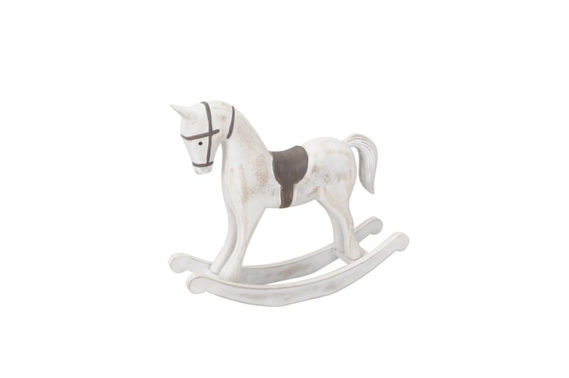 Cheval à Bascule en Bois Blanc et Brun 26,5x6,5xH23cm