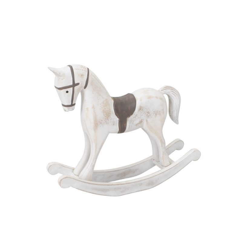 Cheval à Bascule en Bois Blanc et Brun 26,5x6,5xH23cm