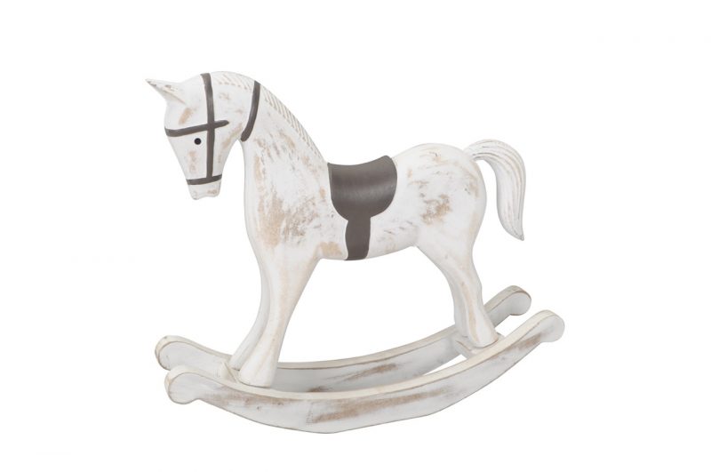 Cheval à Bascule en Bois Blanc et Brun 37,5x8xH32cm