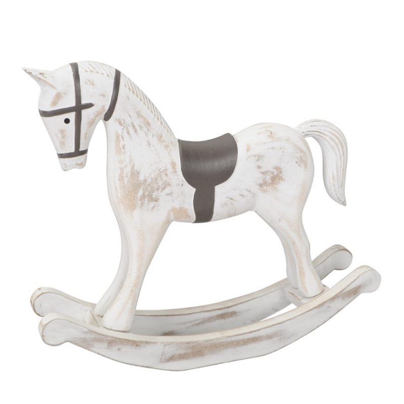 Cheval à Bascule en Bois Blanc et Brun 37,5x8xH32cm