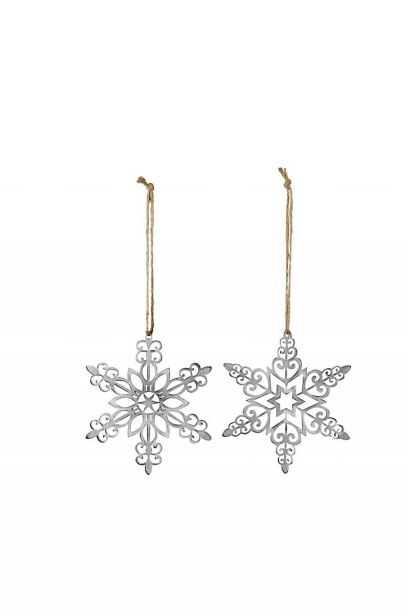 Pendentif Flocon de Neige en Métal Gris ø20+20cm, 2 Modèles au Choix
