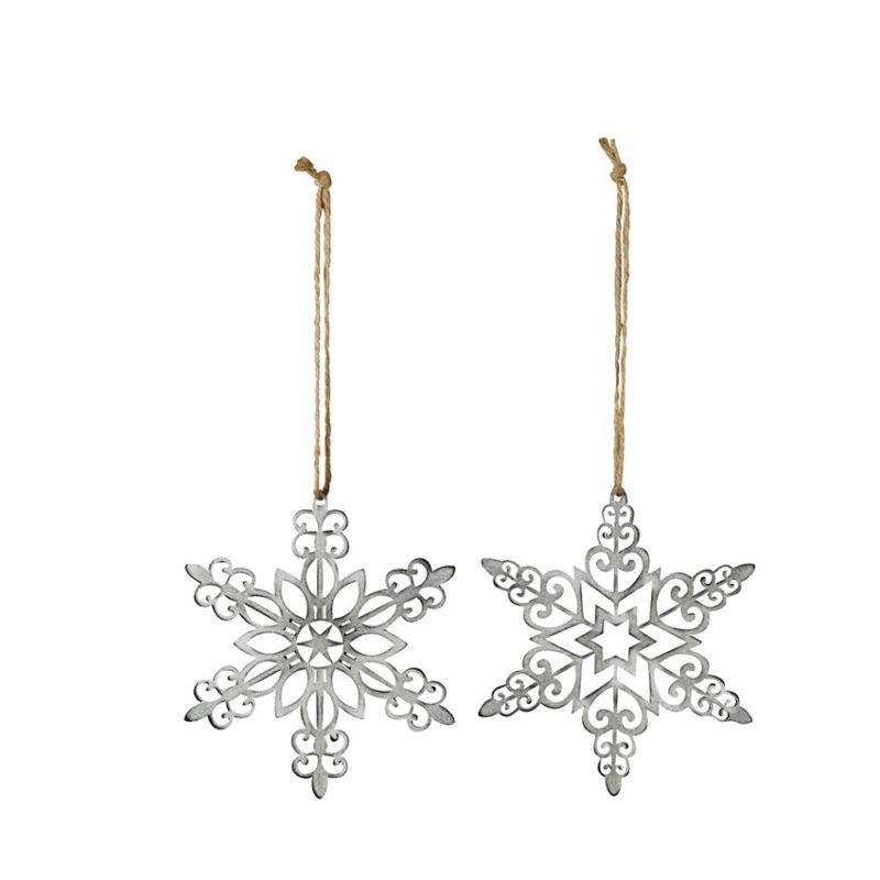 Pendentif Flocon de Neige en Métal Gris ø20+20cm, 2 Modèles au Choix