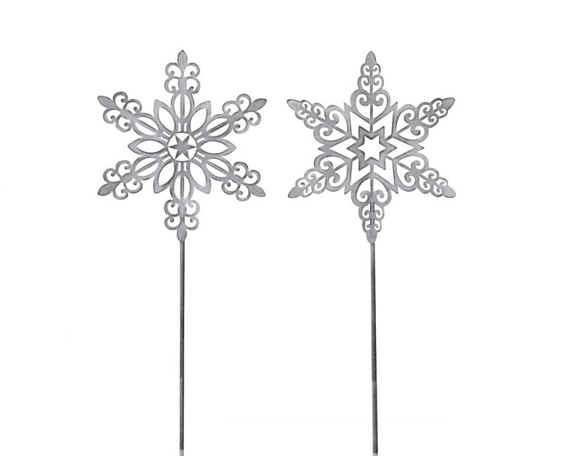 Piquet Flocon de Neige en Métal Gris ø20+70cm, 2 Modèles au Choix