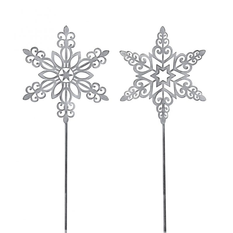 Piquet Flocon de Neige en Métal Gris ø20+70cm, 2 Modèles au Choix