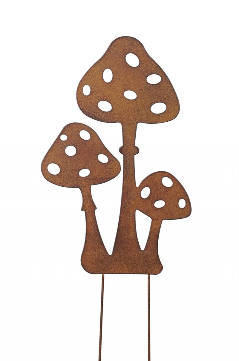 Piquet Trio de Champignons en Métal Brun 19,5xH.30cm+18cm