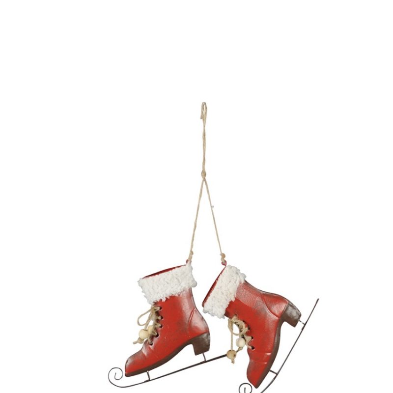 Pendentif Patin à Glace en Métal Rouge et Blanc 11,5xH.9,5cm +15cm
