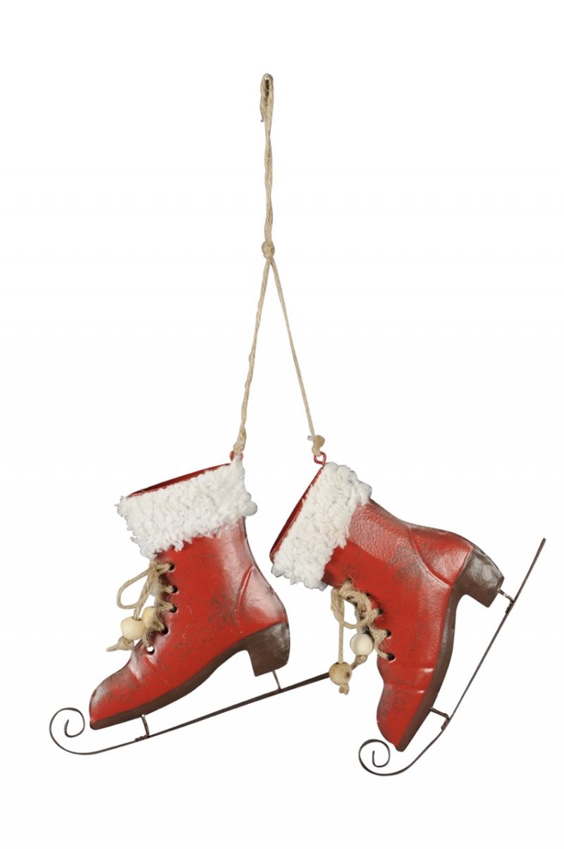Pendentif Patin à Glace en Métal Rouge et Blanc 15,5xH.12,5cm +20cm