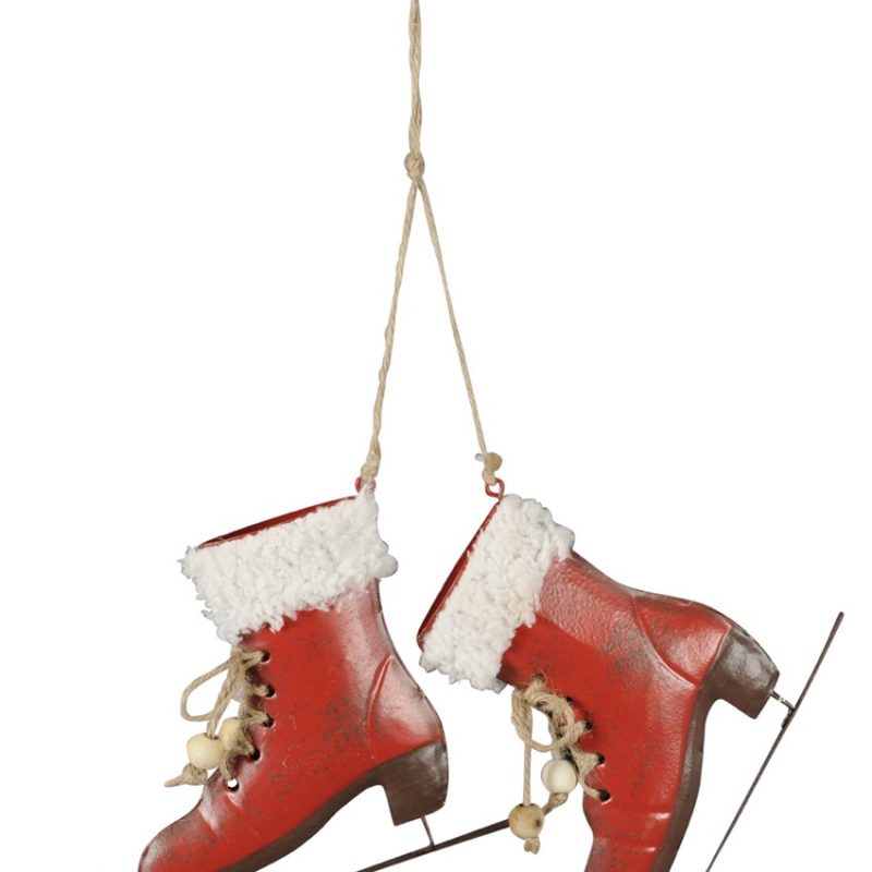 Pendentif Patin à Glace en Métal Rouge et Blanc 15,5xH.12,5cm +20cm