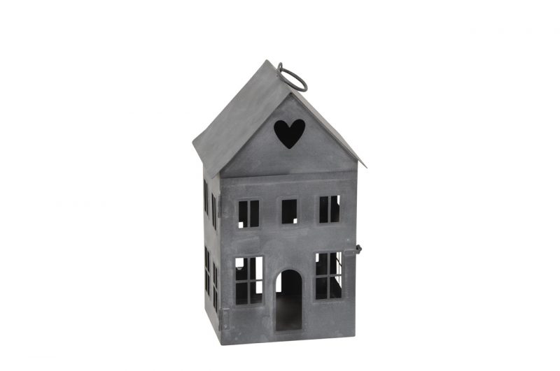Lanterne Maison en Métal Gris 12x10xH22cm