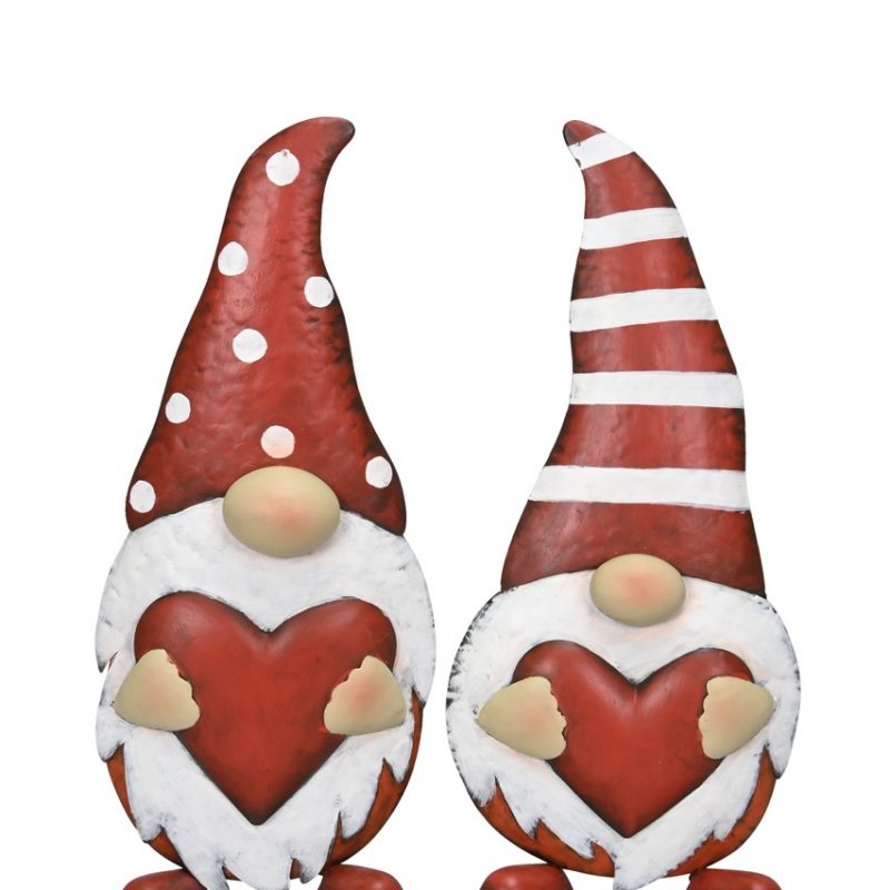 Gnome en Métal Rouge et Blanc avec Coeur 18x9xH40,5cm, 2 Modèles au Choix