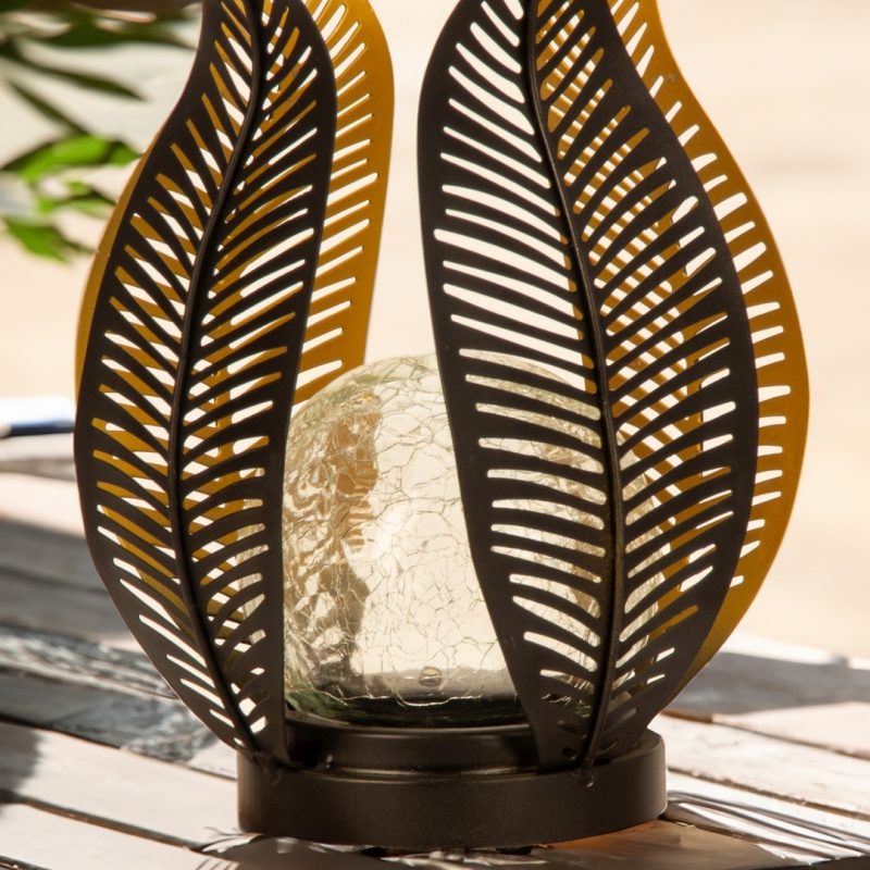 Lampe Fleur en Métal Noir et Or avec Boule en Verre Solaire à Poser ou à Planter ø16xH.215cm