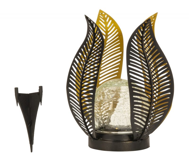 Lampe Fleur en Métal Noir et Or avec Boule en Verre Solaire à Poser ou à Planter ø16xH.215cm – Image 4