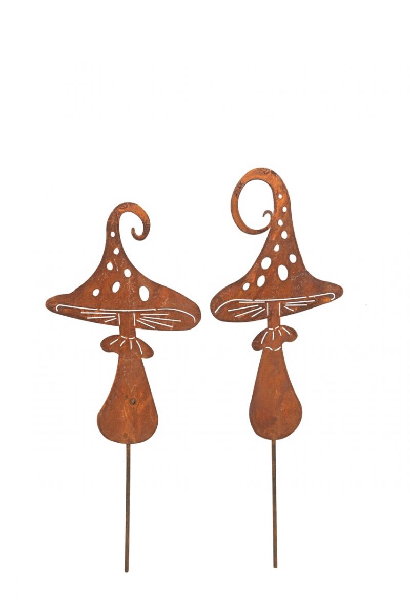 Piquet Champignon en Métal Rouillé 21xH35cm, 2 Modèles au Choix