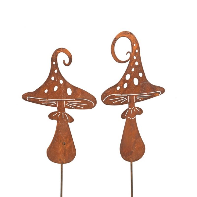 Piquet Champignon en Métal Rouillé 21xH35cm, 2 Modèles au Choix