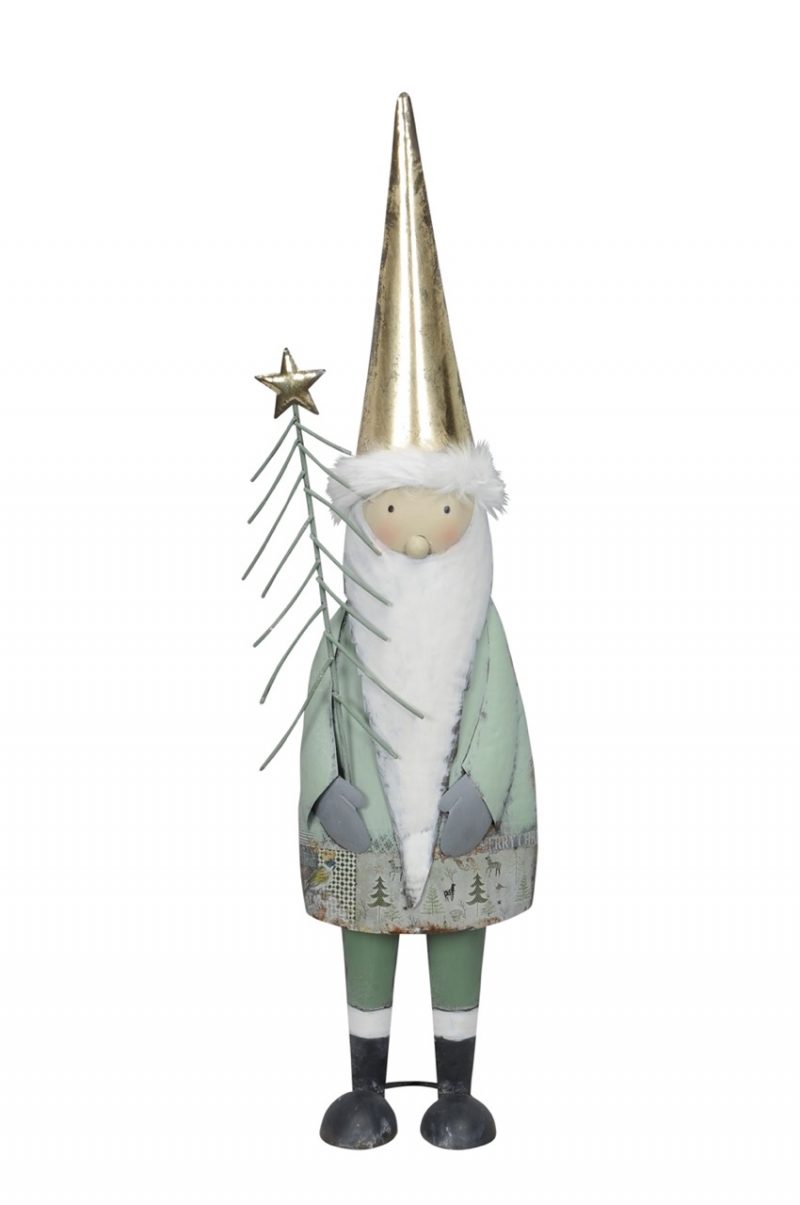 Lutin en Métal Vert et Or avec Sapin 23x14xH80cm