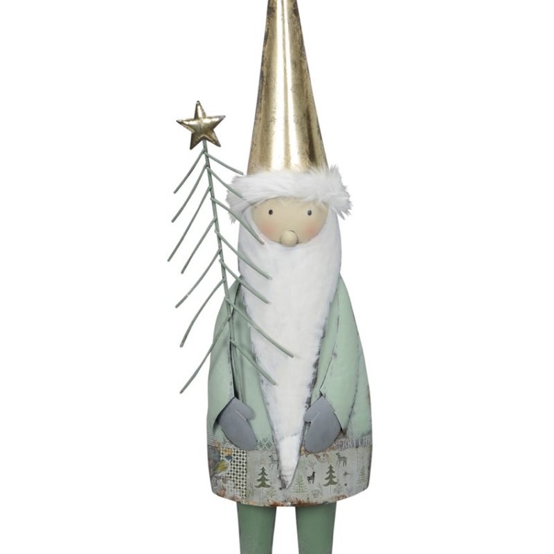 Lutin en Métal Vert et Or avec Sapin 23x14xH80cm