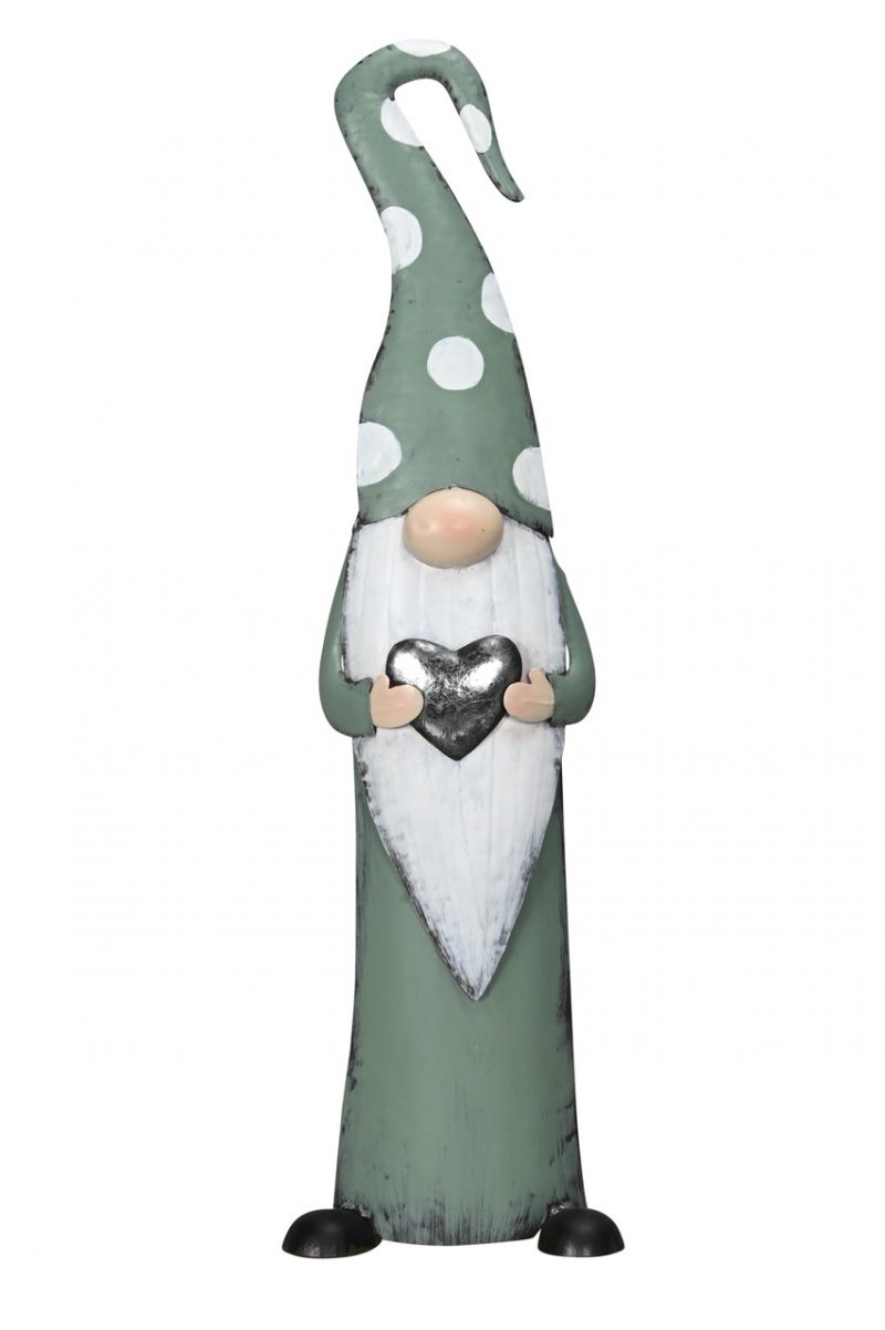 Lutin en Métal Vert et Blanc avec Coeur 20x9,5xH71cm