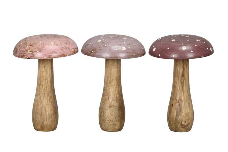 Champignon en Bois Naturel, Chapeau 3 Couleurs au Choix ø14xH20cm