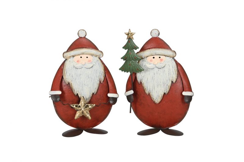 Père Noël en Métal Rouge et Blanc, 2 Modèles au Choix 9x4xH13,5cm
