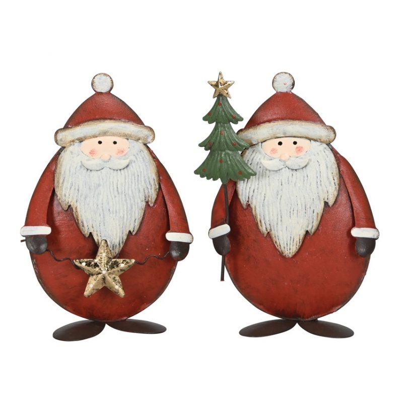 Père Noël en Métal Rouge et Blanc, 2 Modèles au Choix 9x4xH13,5cm