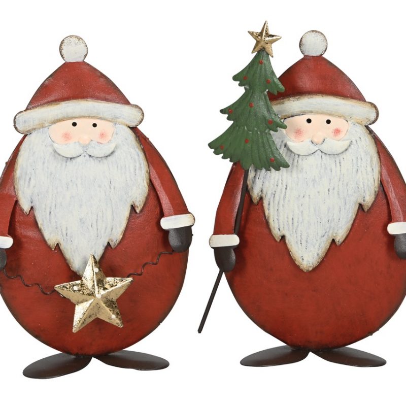 Père Noël en Métal Rouge et Blanc, 2 Modèles au Choix 13x5xH17,5cm