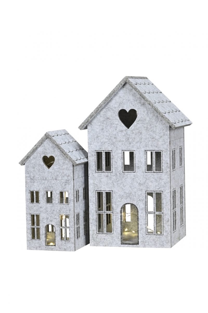 Maison en Polyester Gris avec LED 14,5x13xH28cm