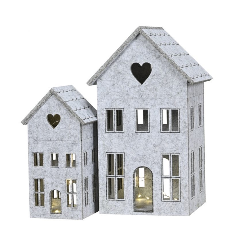 Maison en Polyester Gris avec LED 24x23xH40,5cm