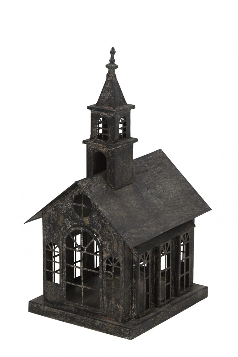 Lanterne Eglise en Métal Marron Antique 27x23xH50cm