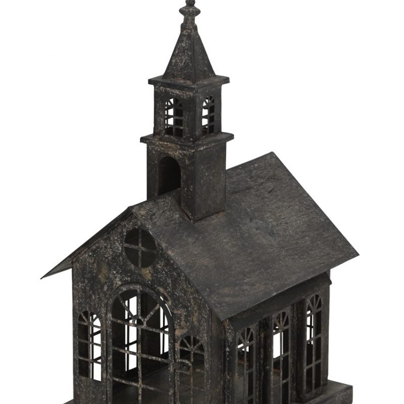 Lanterne Eglise en Métal Marron Antique 27x23xH50cm